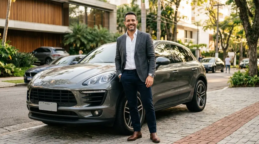 Cliente com veículo de luxo protegido pela Bordin Seguros em São Paulo